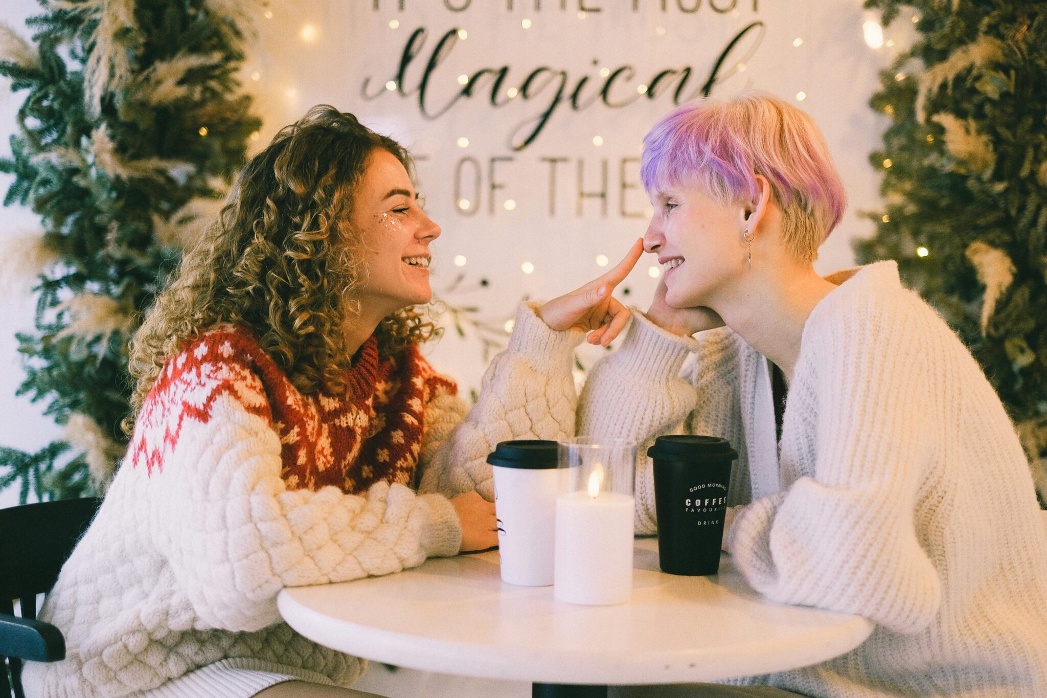 lesbian couple, christmas